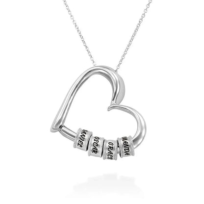 Custom Engraved Heart Necklace with Personalized Beads