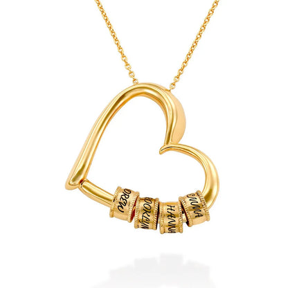 Custom Engraved Heart Necklace with Personalized Beads