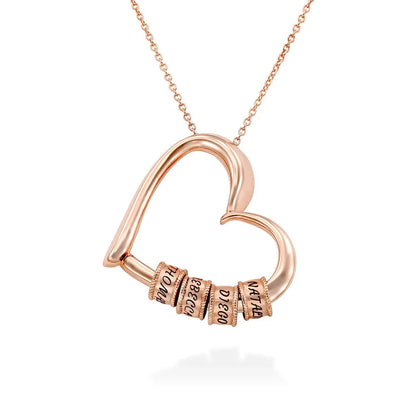 Custom Engraved Heart Necklace with Personalized Beads