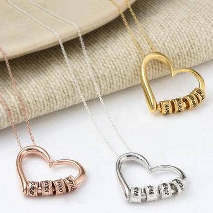 Custom Engraved Heart Necklace with Personalized Beads